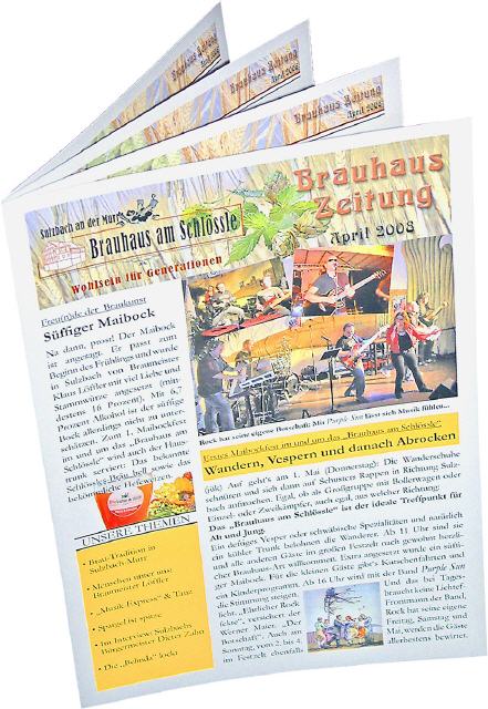 Komplettes Erstellen der Druckvorlagen (Satz) der Brauhaus Zeitung inkl. Header-Layout für das Brauhaus am Schlössle in Sulzbach a. d. Murr.