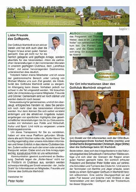 Komplettes Erstellen der Druckvorlagen (Satz) der Club-Zeitschrift (Newsletter) inkl. Header-Layout für den Golfclub Marhördt.